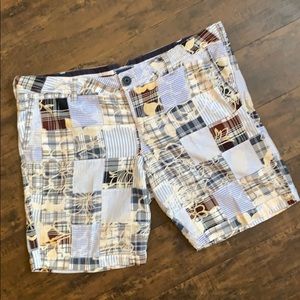 American Eagle madras shorts 18 blue hibiscus